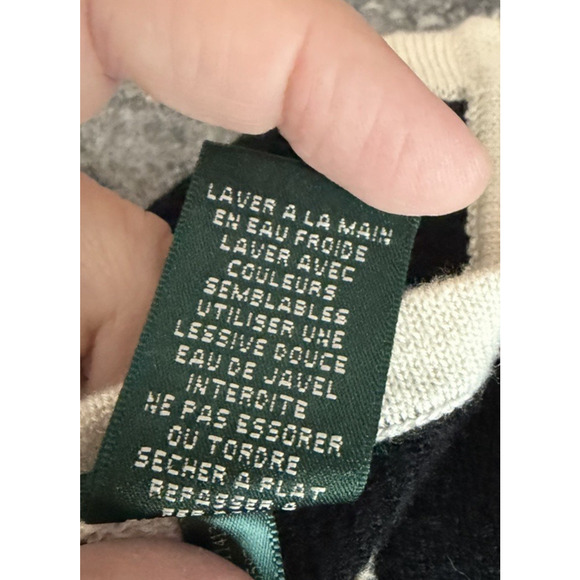 Lauren Ralph Lauren Black Wool Cardigan Cape Shawl Ruana Beige Striped Size S/M - Picture 6 of 7